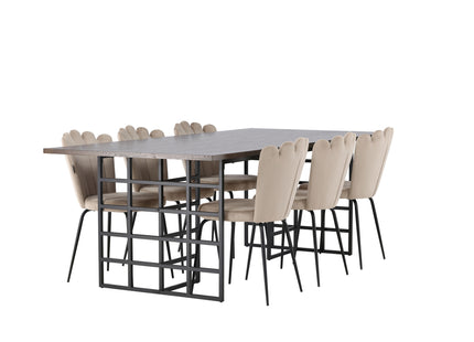 Furniture Fashion Limhamn & Ystad Matstolar 2-pack Beige + Rektangulära Matbord 220 x 100 Mocca