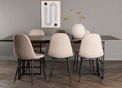 Furniture Fashion & Venture Home Ystad & Polar Rektangulära Matbord 220 x 100 Mocca + Matstolar 2-pack Beige