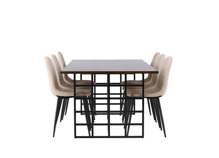 Furniture Fashion & Venture Home Ystad & Polar Rektangulära Matbord 220 x 100 Mocca + Matstolar 2-pack Beige
