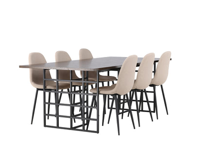 Furniture Fashion & Venture Home Ystad & Polar Rektangulära Matbord 220 x 100 Mocca + Matstolar 2-pack Beige
