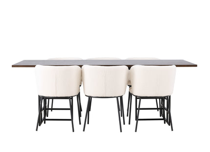Furniture Fashion & Venture Home Ystad & Edina Rektangulära Matbord 220 x 100 Mocca + Matstolar 2-pack Vit