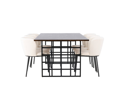 Furniture Fashion & Venture Home Ystad & Edina Rektangulära Matbord 220 x 100 Mocca + Matstolar 2-pack Vit