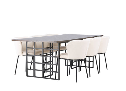Furniture Fashion & Venture Home Ystad & Edina Rektangulära Matbord 220 x 100 Mocca + Matstolar 2-pack Vit