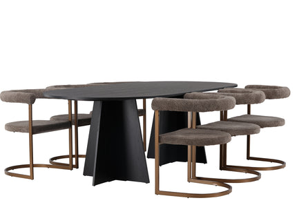 Venture Home Bootcut & Morning Ovala Matbord 230 x 115 Svart + Matstolar 2-pack Brun