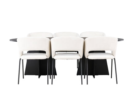 Venture Home Bootcut & Day Ovala Matbord 230 x 115 Svart + Matstolar 2-pack Offwhite