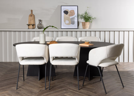 Venture Home Bootcut & Day Ovala Matbord 230 x 115 Svart + Matstolar 2-pack Offwhite