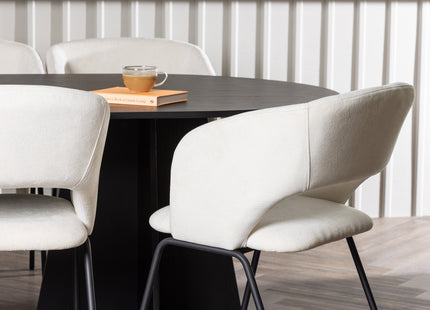 Venture Home Bootcut & Day Ovala Matbord 230 x 115 Svart + Matstolar 2-pack Offwhite