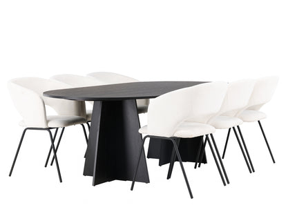 Venture Home Bootcut & Day Ovala Matbord 230 x 115 Svart + Matstolar 2-pack Offwhite