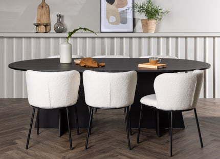 Venture Home Bootcut & Edina Ovala Matbord 230 x 115 Svart + Matstolar 2-pack Vit