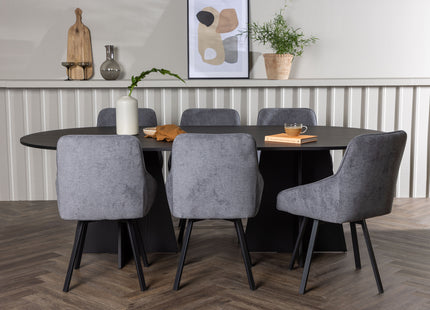 Venture Home Bootcut & Rosie Ovala Matbord 230 x 115 Svart + Matstolar 2-pack Grå