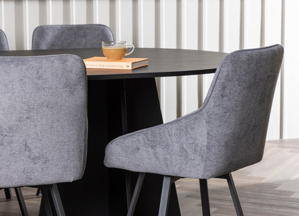 Venture Home Bootcut & Rosie Ovala Matbord 230 x 115 Svart + Matstolar 2-pack Grå