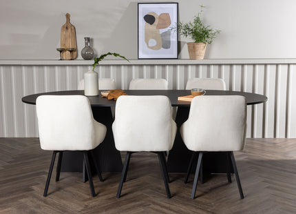Venture Home Bootcut & Rosie Ovala Matbord 230 x 115 Svart + Matstolar 2-pack Beige