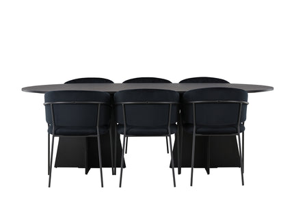 Venture Home Bootcut & Selma Ovala Matbord 230 x 115 Svart + Matstolar 2-pack Svart
