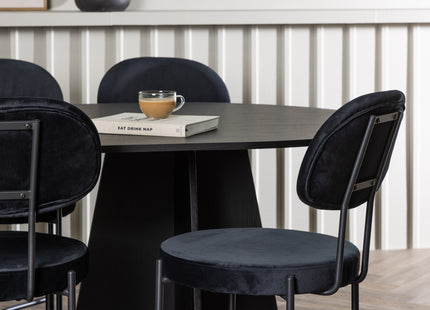 Venture Home Bootcut & Stella Ovala Matbord 230 x 115 Svart + Matstolar 2-pack Svart