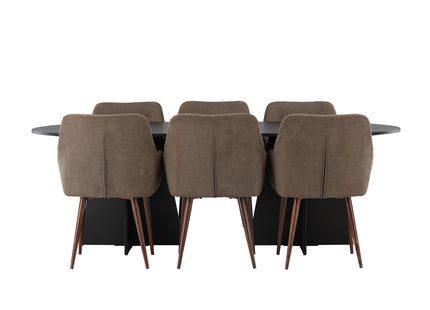 Venture Home Bootcut & Tomorrow Ovala Matbord 230 x 115 Svart + Matstolar 2-pack Brun