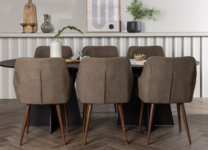 Venture Home Bootcut & Tomorrow Ovala Matbord 230 x 115 Svart + Matstolar 2-pack Brun