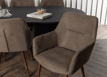 Venture Home Bootcut & Tomorrow Ovala Matbord 230 x 115 Svart + Matstolar 2-pack Brun
