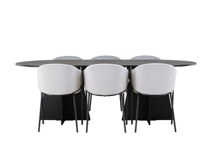 Venture Home Bootcut & Evelina Ovala Matbord 230 x 115 Svart + Matstolar 2-pack Grå