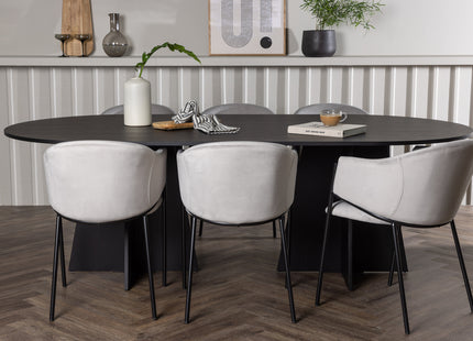 Venture Home Bootcut & Evelina Ovala Matbord 230 x 115 Svart + Matstolar 2-pack Grå