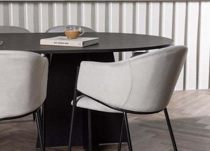 Venture Home Bootcut & Evelina Ovala Matbord 230 x 115 Svart + Matstolar 2-pack Grå