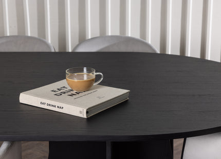 Venture Home Bootcut & Evelina Ovala Matbord 230 x 115 Svart + Matstolar 2-pack Grå