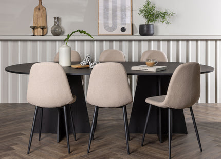 Venture Home Bootcut & Polar Ovala Matbord 230 x 115 Svart + Matstolar 2-pack Beige