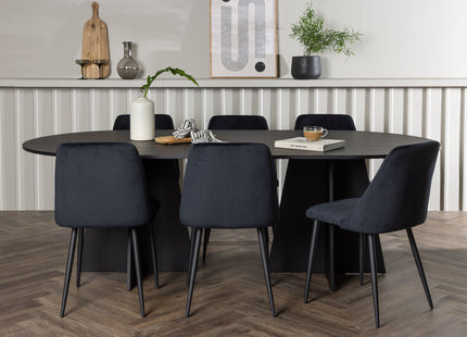 Venture Home Bootcut & Night Ovala Matbord 230 x 115 Svart + Matstolar 2-pack Svart