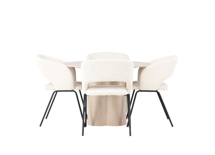 Venture Home Olivia & Day Runda Matbord ⌀110 Whitewash + Matstolar 2-pack Offwhite
