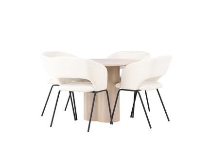 Venture Home Olivia & Day Runda Matbord ⌀110 Whitewash + Matstolar 2-pack Offwhite