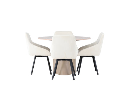 Venture Home Olivia & Rosie Runda Matbord ⌀110 Whitewash + Matstolar 2-pack Beige