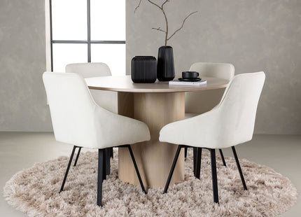 Venture Home Olivia & Rosie Runda Matbord ⌀110 Whitewash + Matstolar 2-pack Beige