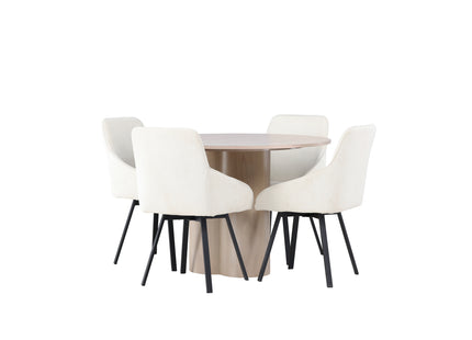 Venture Home Olivia & Rosie Runda Matbord ⌀110 Whitewash + Matstolar 2-pack Beige