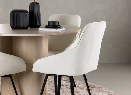 Venture Home Olivia & Rosie Runda Matbord ⌀110 Whitewash + Matstolar 2-pack Beige