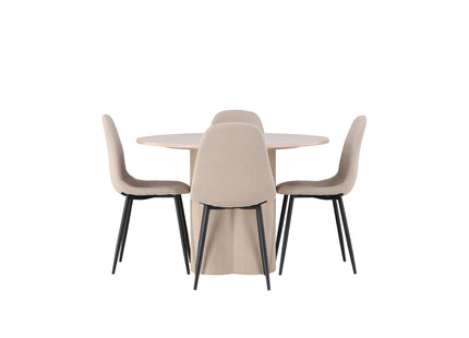Venture Home Olivia & Polar Runda Matbord ⌀110 Whitewash + Matstolar 2-pack Beige