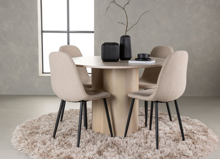 Venture Home Olivia & Polar Runda Matbord ⌀110 Whitewash + Matstolar 2-pack Beige