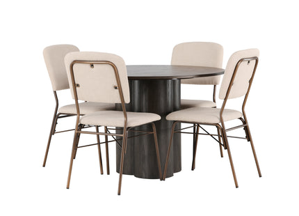 Venture Home Olivia & Seda Runda Matbord ⌀110 Mocca + Matstolar 2-pack Beige