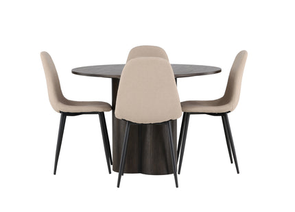 Venture Home Olivia & Polar Runda Matbord ⌀110 Mocca + Matstolar 2-pack Beige