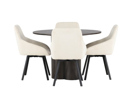 Venture Home Olivia & Rosie Runda Matbord ⌀110 Mocca + Matstolar 2-pack Beige