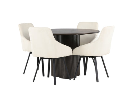 Venture Home Olivia & Rosie Runda Matbord ⌀110 Mocca + Matstolar 2-pack Beige