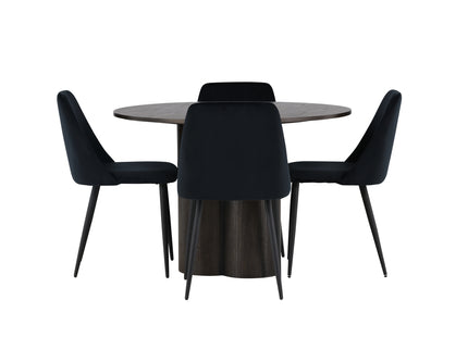 Venture Home Olivia & Night Runda Matbord ⌀110 Mocca + Matstolar 2-pack Svart
