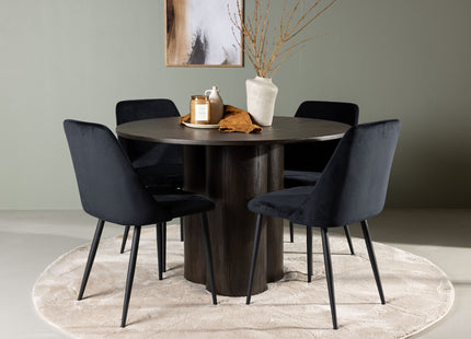 Venture Home Olivia & Night Runda Matbord ⌀110 Mocca + Matstolar 2-pack Svart