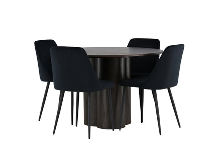 Venture Home Olivia & Night Runda Matbord ⌀110 Mocca + Matstolar 2-pack Svart