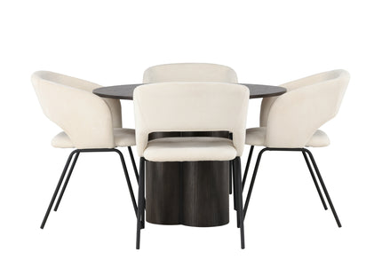 Venture Home Olivia & Day Runda Matbord ⌀110 Mocca + Matstolar 2-pack Offwhite