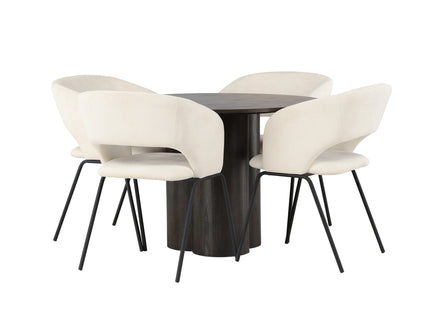 Venture Home Olivia & Day Runda Matbord ⌀110 Mocca + Matstolar 2-pack Offwhite