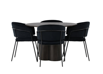Venture Home Olivia & Selma Runda Matbord ⌀110 Mocca + Matstolar 2-pack Svart