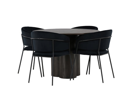 Venture Home Olivia & Selma Runda Matbord ⌀110 Mocca + Matstolar 2-pack Svart