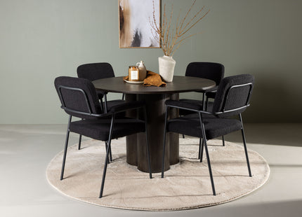 Venture Home Olivia & Yesterday Runda Matbord ⌀110 Mocca + Matstolar 2-pack Svart