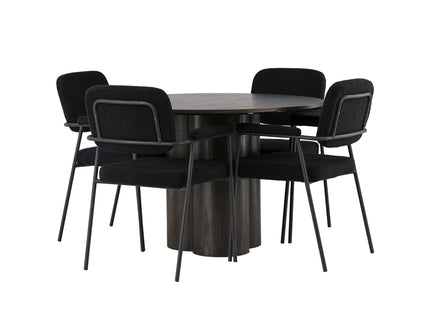 Venture Home Olivia & Yesterday Runda Matbord ⌀110 Mocca + Matstolar 2-pack Svart