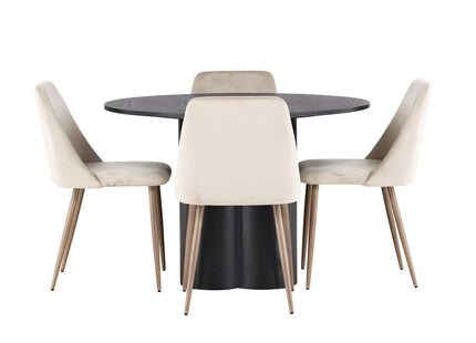 Venture Home Olivia & Night Runda Matbord ⌀110 Svart + Matstolar 2-pack Beige