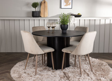 Venture Home Olivia & Night Runda Matbord ⌀110 Svart + Matstolar 2-pack Beige